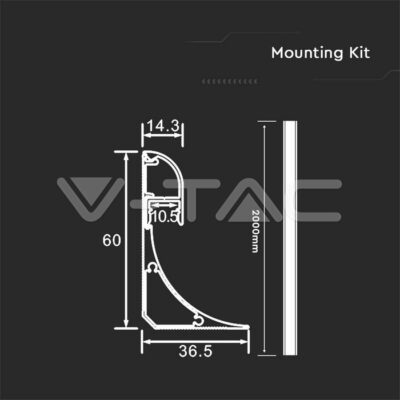 V-TAC VT-23180 Монтажен Kит с Дифузер Перца 2000*60*36мм за LED Лента Алуминиев 2м.