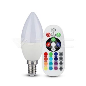 V-TAC VT-2770 LED Крушка 3.5W Е14 А80 Кендъл Димираща С Дистанционно RGB 4000K