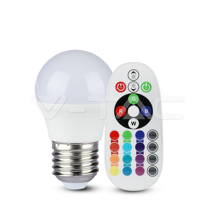 V-TAC VT-2773 LED Крушка 3.5W E27 G45 С Дистанционно RGB 4000K