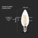 V-TAC VT-2870 LED Крушка 4W Filament E14 Кендъл Димиращ 3000K