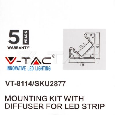 V-TAC VT-2877 Монтажен Kитс Дифузер за LED Лента Алуминиев Черен 2000x19x19мм