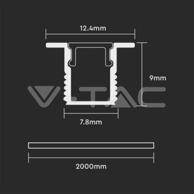 V-TAC VT-2904 Монтажен Кит с Дифузер за LED Лента Вграждане 2000x12.4x9мм