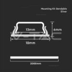 V-TAC VT-2909 Монтажен Кит С Дифузер За ЛЕД Лента Вграждане 2000*18*6mm Гъвкав Бял