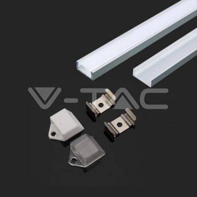 V-TAC VT-3370 Монтажен Kит С Дифузер За LED Лента Алуминиев Мат 2000 x 16 x 7mm