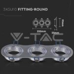 V-TAC VT-3604 3*GU10 Корпус Луна Кръг Алуминий