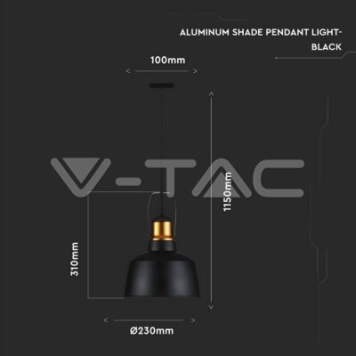 V-TAC VT-3728 Алуминев Абажур Светло Черен