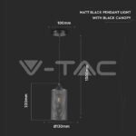 V-TAC VT-3828 Пендел Черен Мат С Черен Кабел