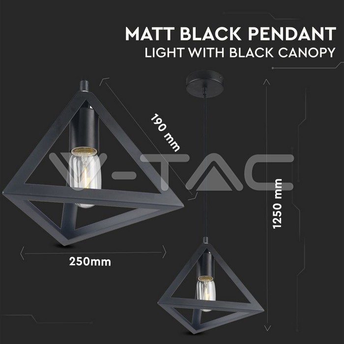 V-TAC VT-3832 Геометричен Пендел Матово Черно Кръг 3D