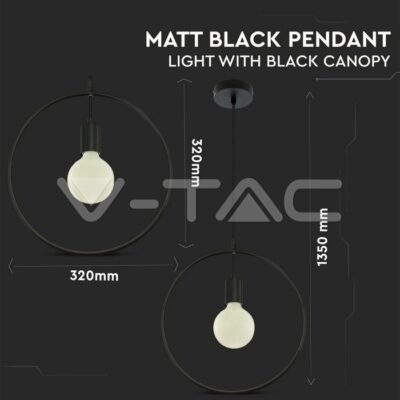 V-TAC VT-3836 Геометричен Пендел Матово Черно Кръг