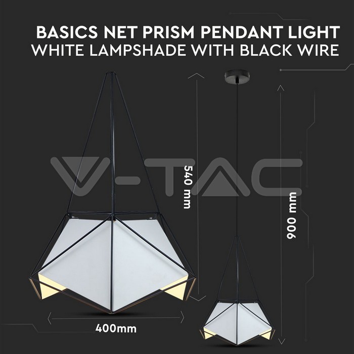 V-TAC VT-3943 Пендел Призма Бял Абажур 400x540мм