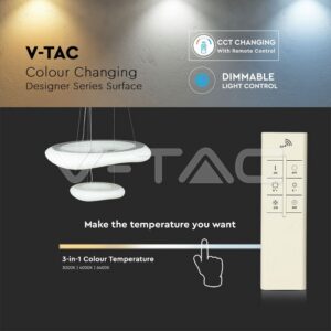 V-TAC VT-3961 60W Пендел Кръг 3 Цветен Димиращ Бял