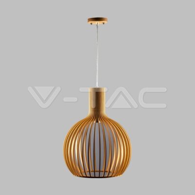 V-TAC VT-40501 Дървен Пендел E27 Дърво Хром Кръг D350 x 450mm