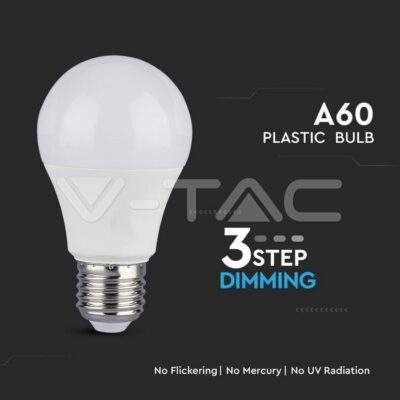 V-TAC VT-4448 LED Крушка 9W E27 A60 Термо Пластик 3Степенно Димиране Неутрално Бяла Светлина