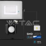 V-TAC VT-460 30W LED Прожектор Сензор SAMSUNG Чип Черно Тяло 3000K