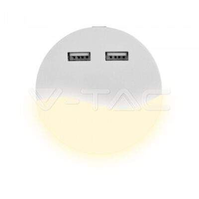 V-TAC VT-506 LED Нощна Лампа за Контакт USB Кръг 4000K