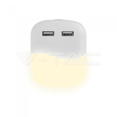 V-TAC VT-507 LED Нощна Лампа за Контакт USB Квадрат 3000K