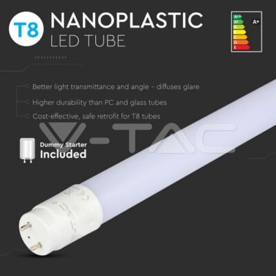 V-TAC VT-6263 LED Пура T8 18W 120 см Nano Пластик Топло Бяла Светлина Неротационна