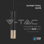 V-TAC VT-6688 1xGU10 Корпус Пендел Черен + Златно D:60x300мм