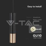 V-TAC VT-6688 1xGU10 Корпус Пендел Черен + Златно D:60x300мм