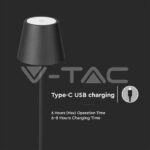 V-TAC VT-7009 4W LED Настолна Лампа Презаредима Бяла Черна IP54