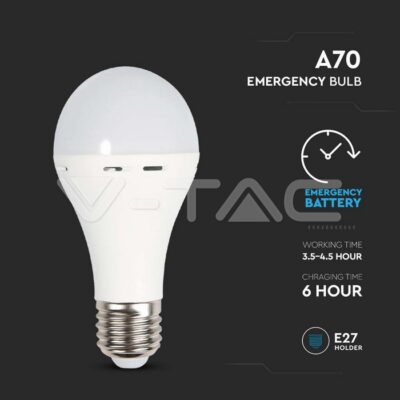 V-TAC VT-7010 LED Крушка 9W E27 A60 Пластик Аварийна 4000К