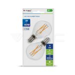 V-TAC VT-7366 LED Крушка 4W Кръстосан Filament E14 P45 Мат Топла светлина 2бр/Блистер