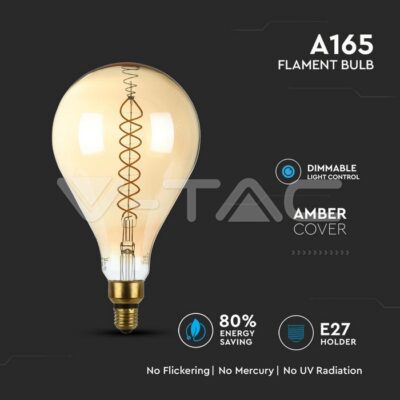 V-TAC VT-7461 LED Крушка 8W Filament E27 А165 Димираща 2000K