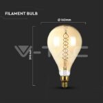V-TAC VT-7461 LED Крушка 8W Filament E27 А165 Димираща 2000K