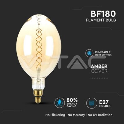 V-TAC VT-7463 LED Крушка 8W Двоен Filament Е27 BF180 Димираща 2000K