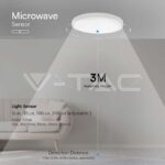 V-TAC VT-76611 18W LED Плафон Кръг Микровълнов Сензор Бяла Рамка 6400К IP44