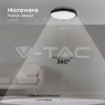 V-TAC VT-7671 30W LED Плафон Кръг Микровълнов Сензор Черна Рамка 4000К IP44