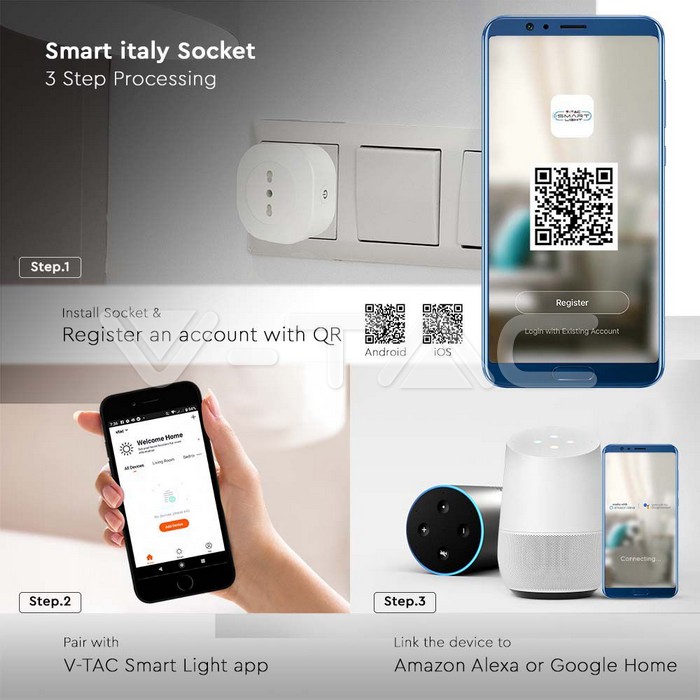 V-TAC VT-7698 SMART Контакт WIFI съвместим с Amazon Alexa и Google Home