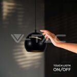 V-TAC VT-8001 8.5W LED Висяща Лампа Φ180 Регулируемо Въже Touch On/Off Черно Тяло 3000K