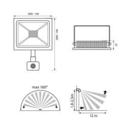 Vivalux VIV003974 LED прожектор със сензор NYX LED 20W черен 6400K IP44