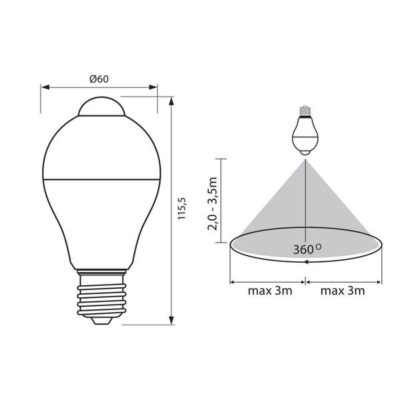 Vivalux VIV004245 LED лампа със сензор за движение SIGMA LED PIR 7W 600lm E27 4000K