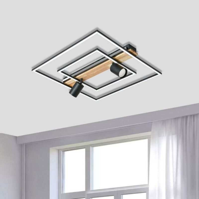 VivaluxVIV005165LED плафон CAMPO LED 36W черно/бяло+дърво CCT-switch 3000-4000-6400K