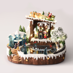 ACA Lighting X0309 LED топла светлина декор мултицветно селище + въртящи се кънкьори + музика 4.5V (адаптер)   3AA (бат.) 32×23×24см