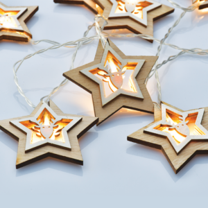 ACA Lighting X061011207 Дървена звезда с еленска глава – 10 LED батерии 3×AA топла светлина IP20 135 + 30см прозрачен кабел