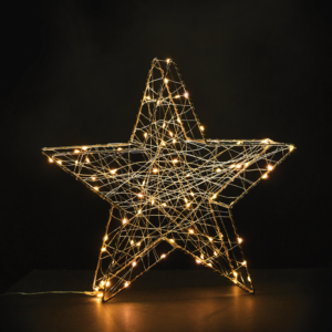 ACA Lighting X068014202 3D метален мотив от медна тел – звезда 80 мини LED медна тел адаптор 3V DC топло бяло IP44 39×37.5×11см 3м прозрачен кабел