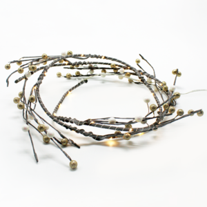 ACA Lighting XFPEARL302A Коледен венец с перли – 30 мини LED топла светлина медна тел батерии 3×AA IP20 диаметър 30см (1.5м общо) прозрачен кабел
