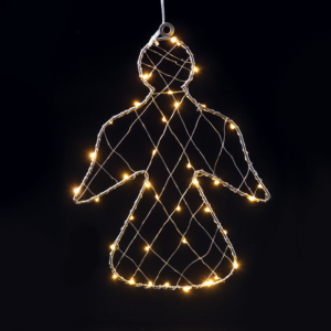 ACA Lighting XWANGEL29A 1D метален мотив – ангел 40 мини LED медна тел топло бяло адаптер 3V IP44 21.5×28.5см 3м прозрачен кабел