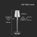 V-TAC VT-10187 3W Презаредима Настолна Лампа Сива 3000K
