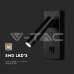 V-TAC VT-10287 2W LED Стенен Аплик Хотел Квадрат 4000K Черно Тяло