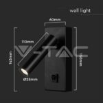 V-TAC VT-10287 2W LED Стенен Аплик Хотел Квадрат 4000K Черно Тяло