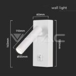 V-TAC VT-10288 2W LED Стенен Аплик Хотел Квадрат 3000K Бяло Тяло