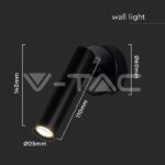 V-TAC VT-10290 2W LED Стенен Аплик Хотел Кръг 3000K Черно Тяло