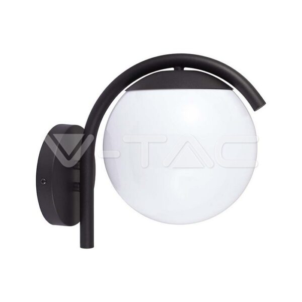 V-TAC VT-10420 E27 Стенен Аплик Черна Сфера PC Опал IP44