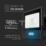 V-TAC VT-20256 10W LED Прожектор PIR Сензор SAMSUNG Чип Черно Тяло 3000K