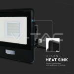 V-TAC VT-20259 20W LED Прожектор PIR Сензор SAMSUNG Чип Черно Тяло 3000К