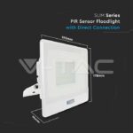 V-TAC VT-20277 50W LED Прожектор PIR Сензор SAMSUNG Чип Бяло Тяло 3000K